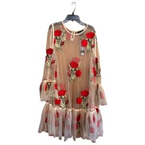 Vintage Embroidered Floral Dress Long Sleeves Vacation Travel Summer Dress